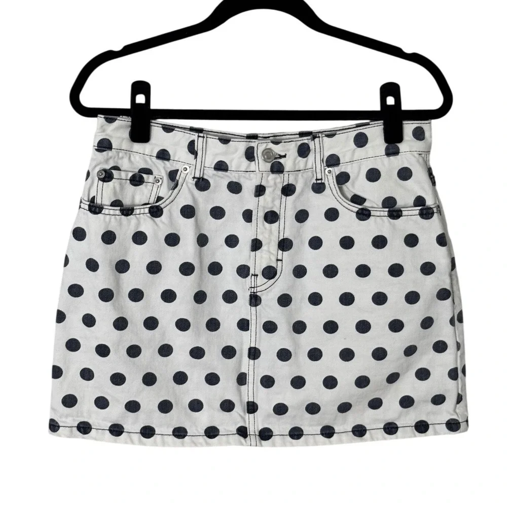 Jeanerica Lea White Dotted Denim Polka Dot Mini Skirt Size 6-8 US/40 EU‎